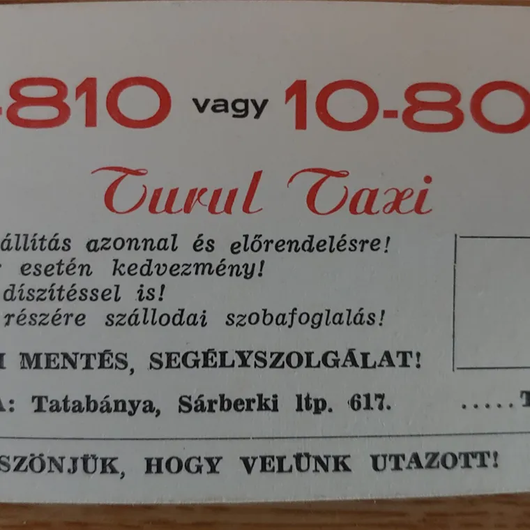 Turul Taxi hirdetés