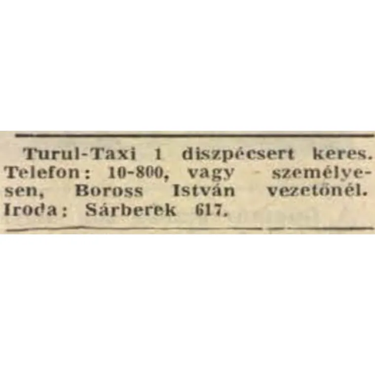 Turul Taxi diszpécsert keres